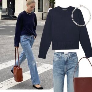 Navy Blue Angora Blend Crewneck Sweater